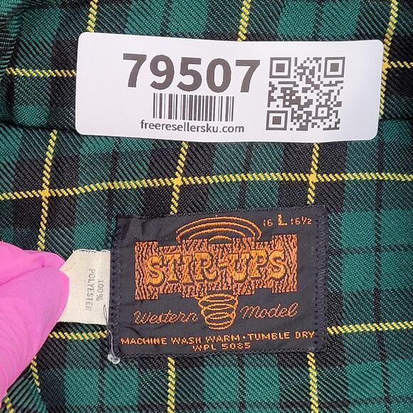 Vintage Stir-Ups Plaid Pearl-Snap Button Shirt L 16.5 23x29 - Picture 7 of 10